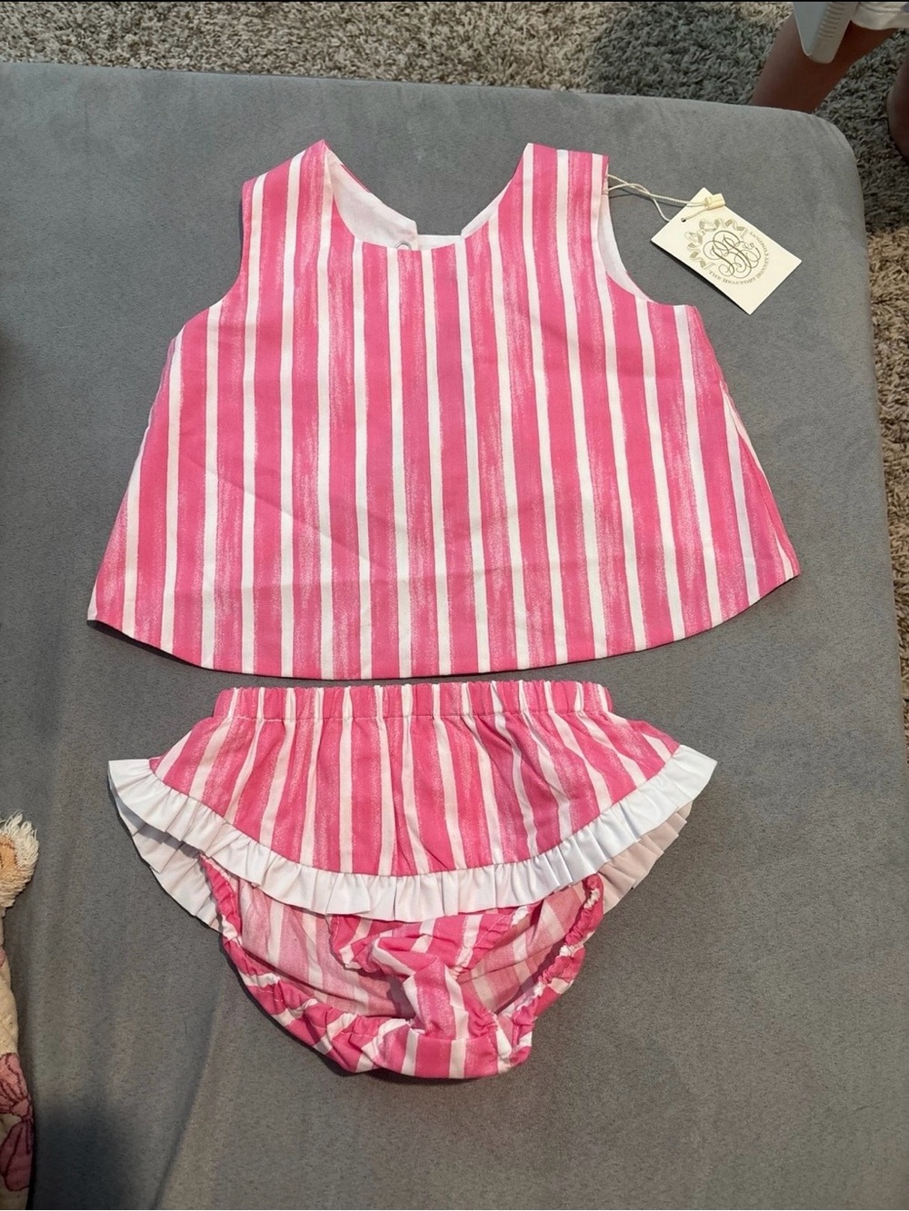 The Beaufort Bonnet Company Pink and White Striped Diaper Cover Set